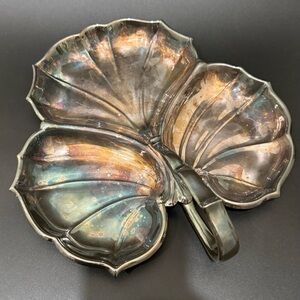 Vintage CRESCENT Silver-plated Three-Section Divided Leaf Dish 10” Tray